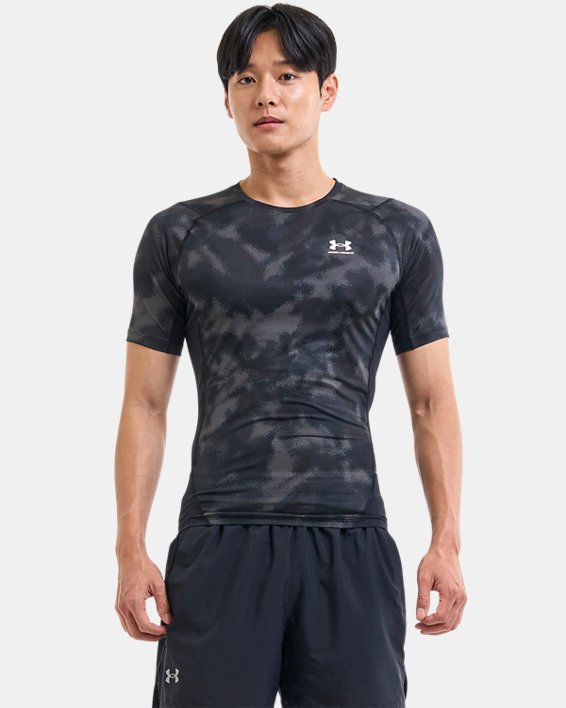 Men's HeatGear® Printed Short Sleeve in Black image number 0